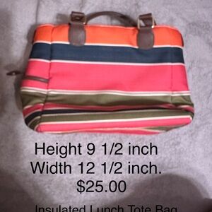 Striped Insulated Tote Bag in Coral, Navy & Olive